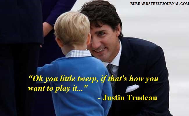Prince George Justin Trudeau exchange pleasantries 