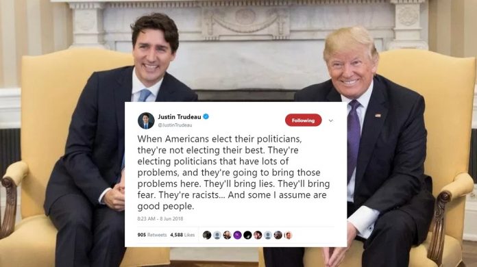 Trudeau Calls For Ban On American Politicians Entering Canada | Trudeau tweet about Trump