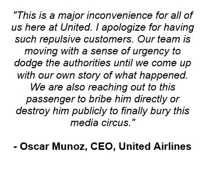 United CEO, Oscar Munoz releases updated statement: 