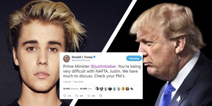 Trump Tweets Nafta Criticisms To 'Prime Minister' Justin Bieber | Trump Bieber