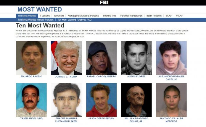 Image Of Trump Briefly Appears On FBI Most Wanted List | Trump FBI Most Wanted