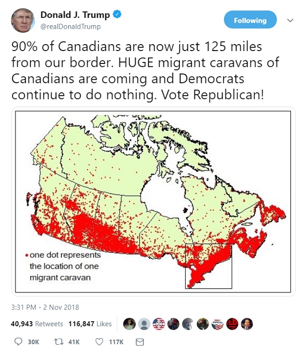 Trump's Canadian migrant caravans tweet