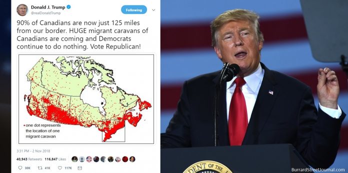 Trump Warns Of Canadian Migrant Caravans After Learning 90% Of Canadians Now Just 200km From US Border