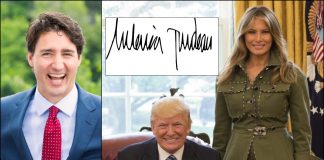 Melania Trump Accidentally Signs Name ‘Melania Trudeau’ American First Lady Accidentally Signs Name Melania Trudeau