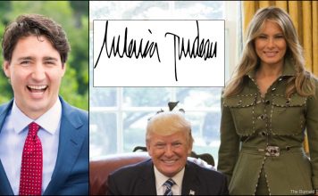Melania Trump Accidentally Signs Name ‘Melania Trudeau’ American First Lady Accidentally Signs Name Melania Trudeau